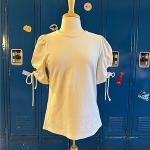 See By Chloe Cream Short Sleeve Top w/ Sleeve Tie Detail